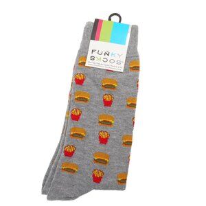 Funky Socks Cheeseburger & Fries Pattern Mens Shoe Size 6-12 Novelty Fast Food